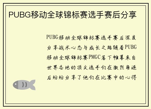 PUBG移动全球锦标赛选手赛后分享