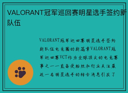 VALORANT冠军巡回赛明星选手签约新队伍