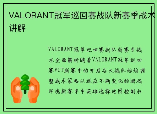 VALORANT冠军巡回赛战队新赛季战术讲解